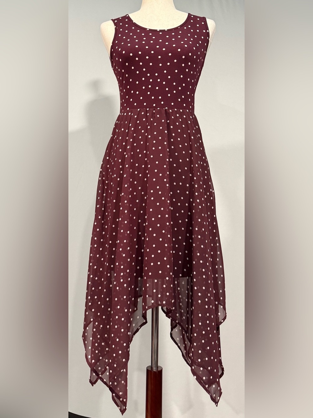 Elle Dark Purple Polka Dot High-Low Dress